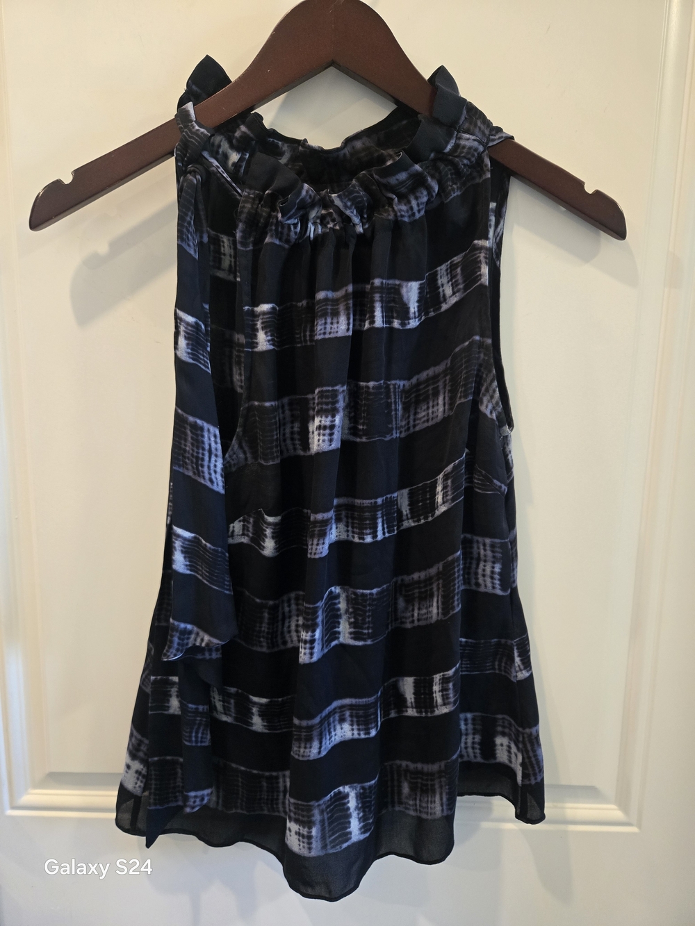 Michael Kors Black and White Ruffled Halter Camisole 100%silk